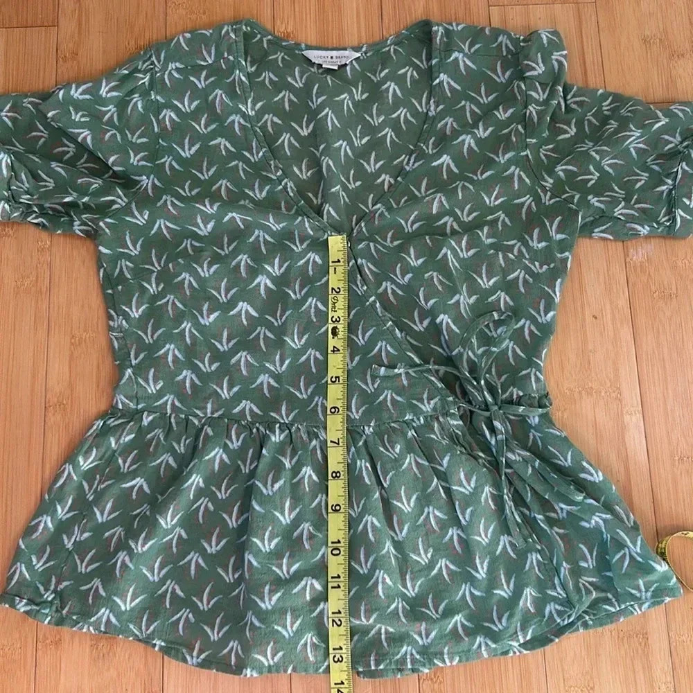 Lucky Brand Green Wrap Blouse XS 100% Cotton Natural Fibers - Picture 11 of 11